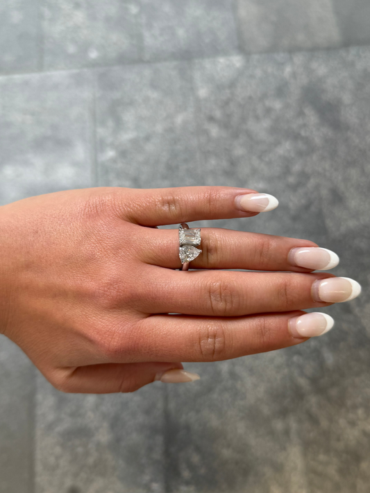 Ladies Lab Grown Pear and Emerald Cut Engagement Ring