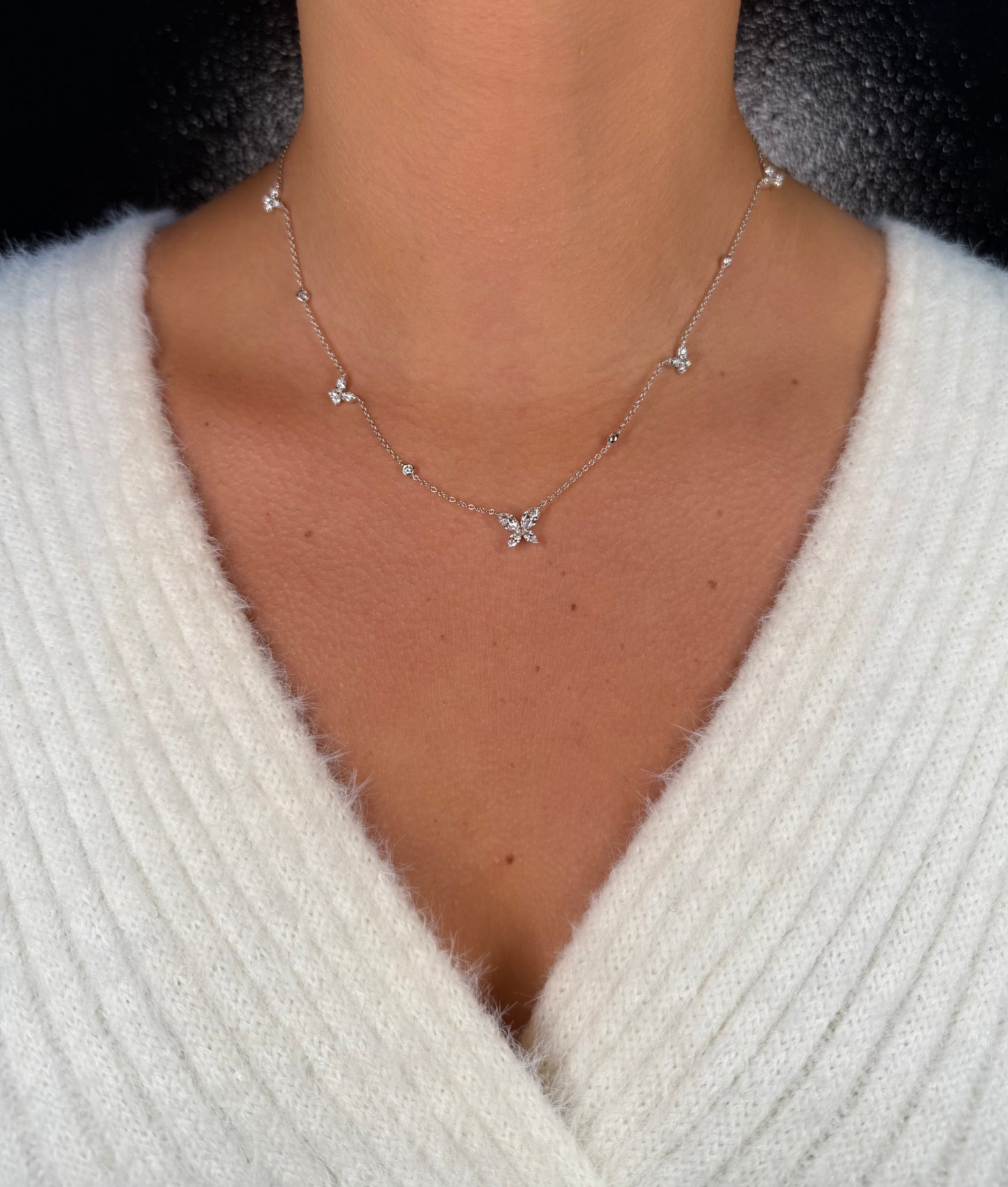 Ladies Alternating Round and Marquise Butterfly Necklace