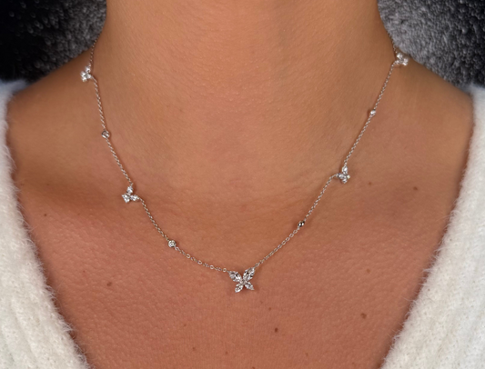 Ladies Alternating Round and Marquise Butterfly Necklace