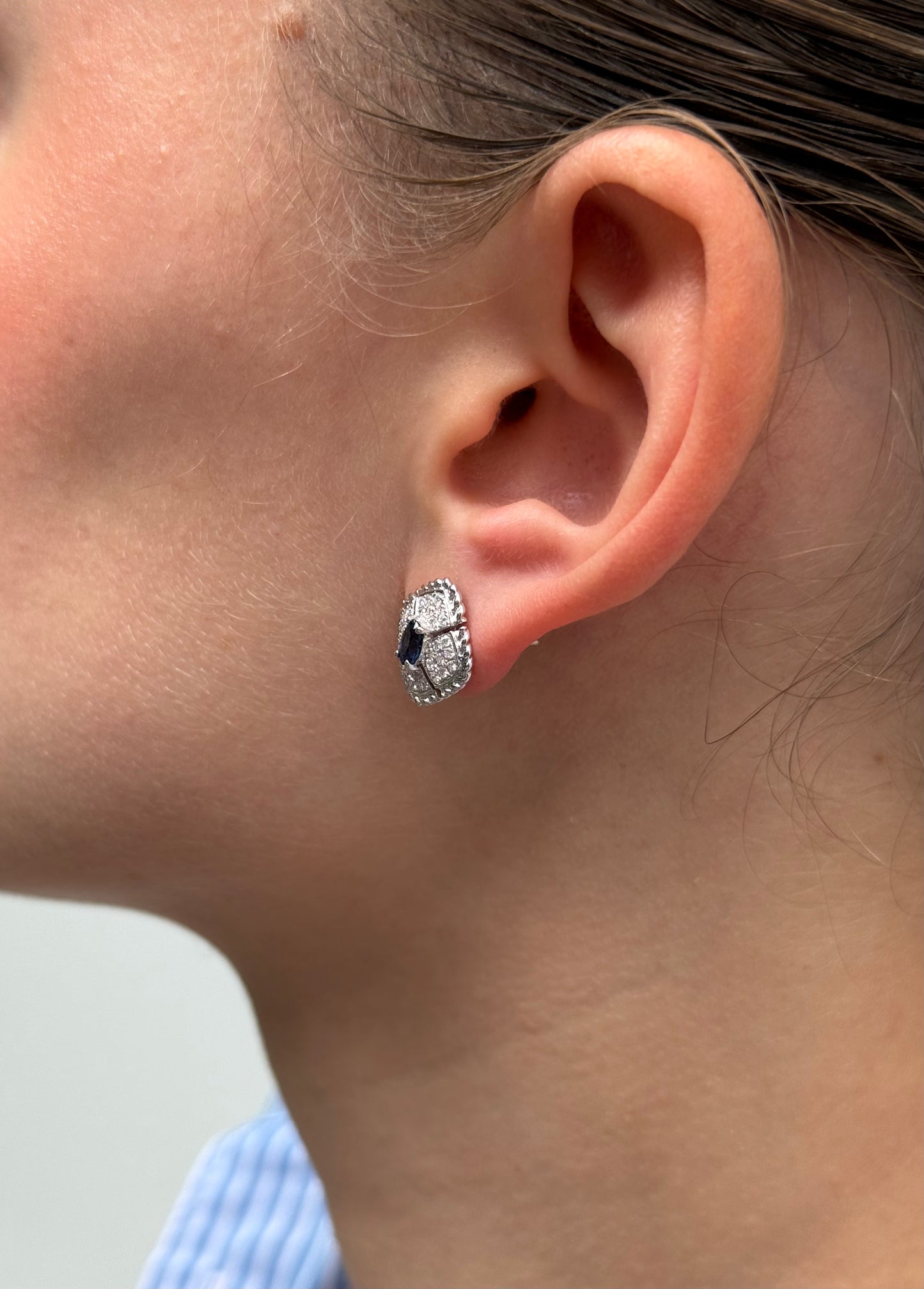 Ladies Vintage Style Sapphire and Diamond Earring