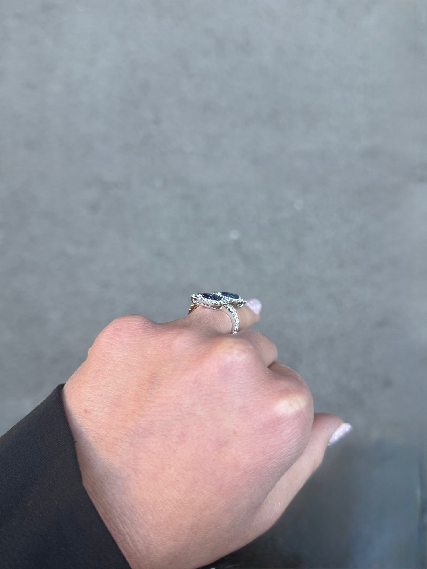 Ladies Marquise Sapphire and Round Diamond Cocktail Ring