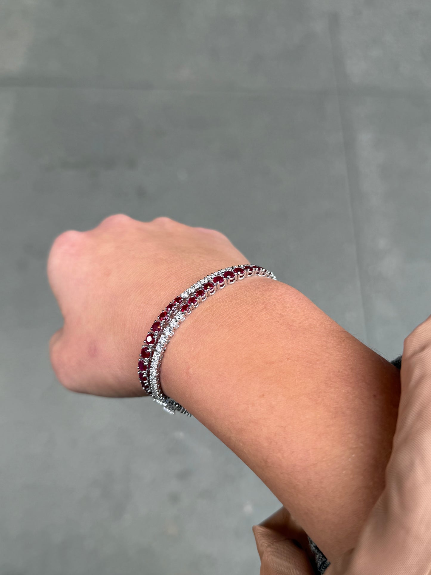 Ladies Double Row Graduated Ruby and Round Diamond Bracelet