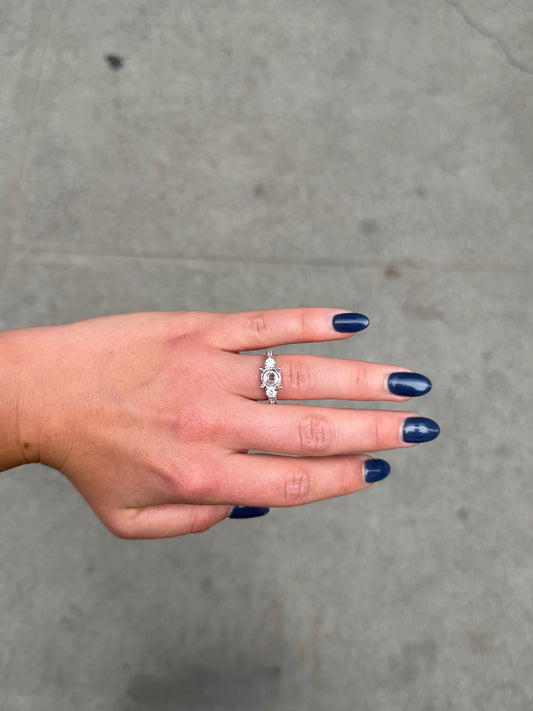 Ladies Round Diamond Side Stone and Baguette Engagement Ring