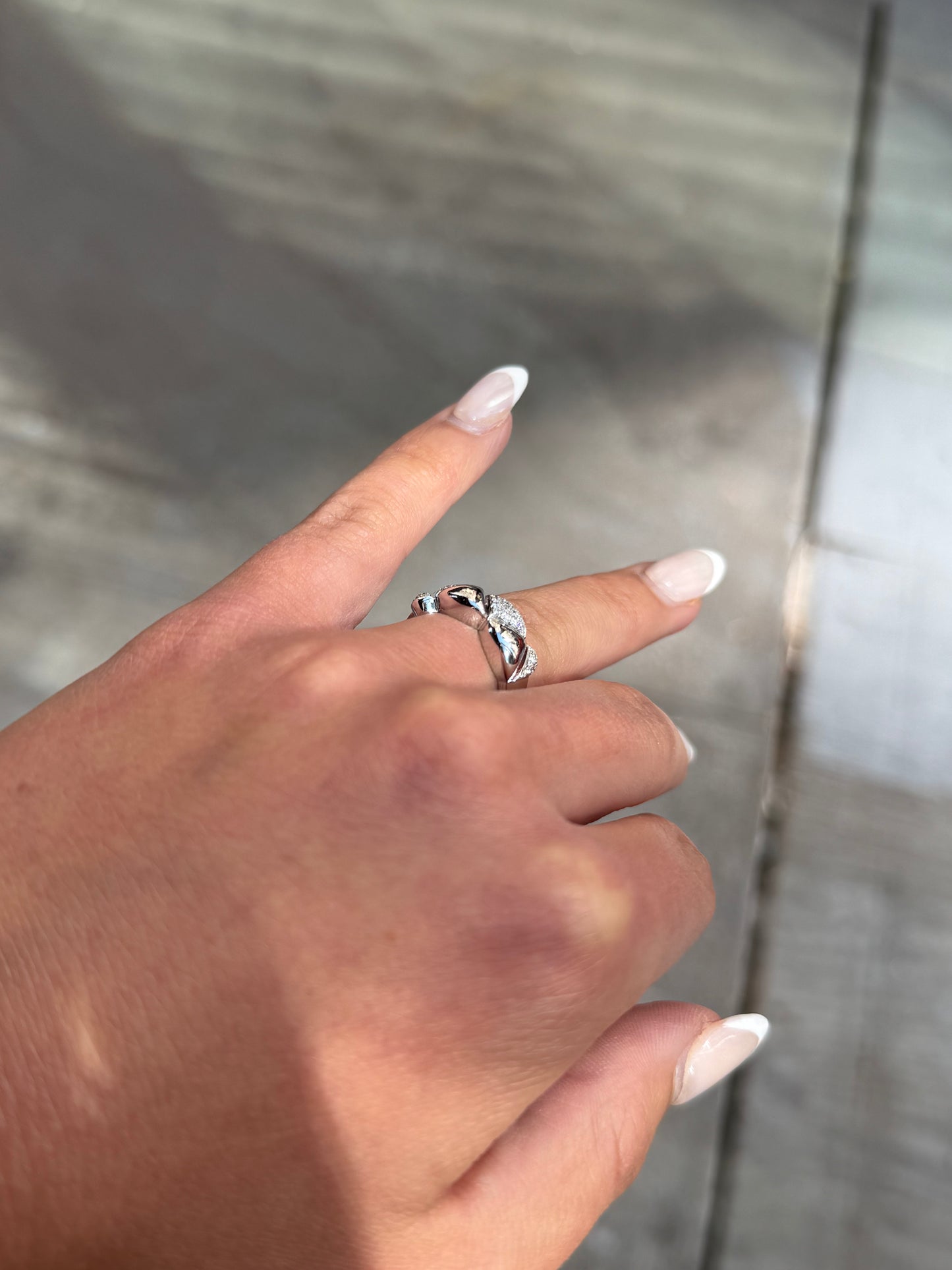 Ladies White Gold and Round Diamond Pyramid Ring