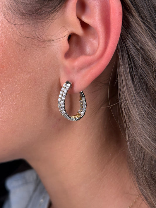 Ladies Two Tone Double Row Diamond Hoop