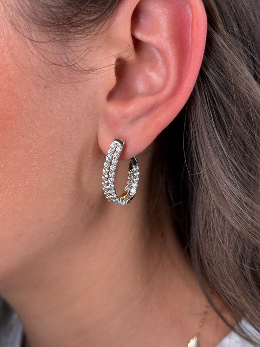 Ladies Two Tone Double Row Diamond Hoop