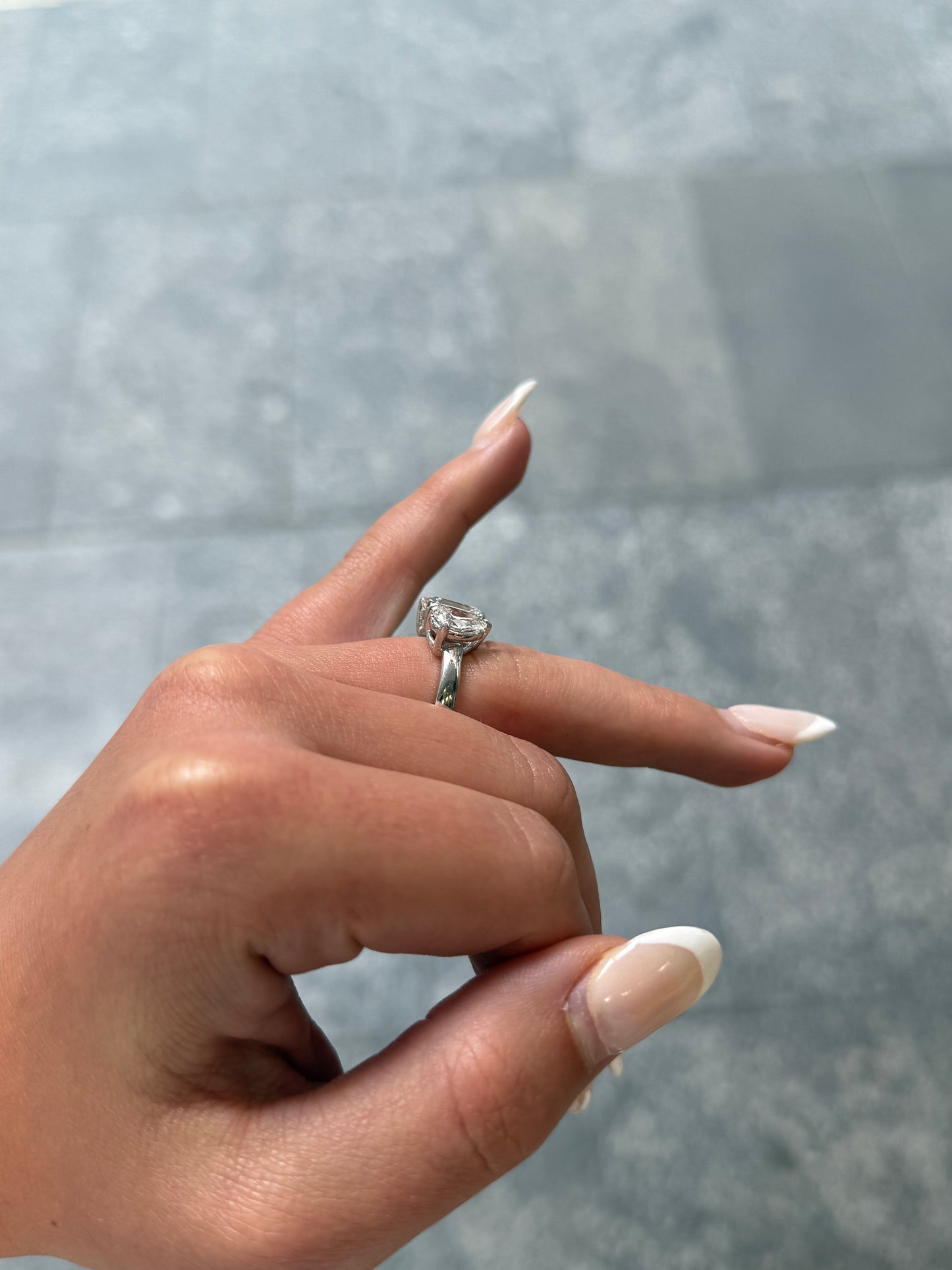 Ladies Lab Grown Pear and Emerald Cut Engagement Ring