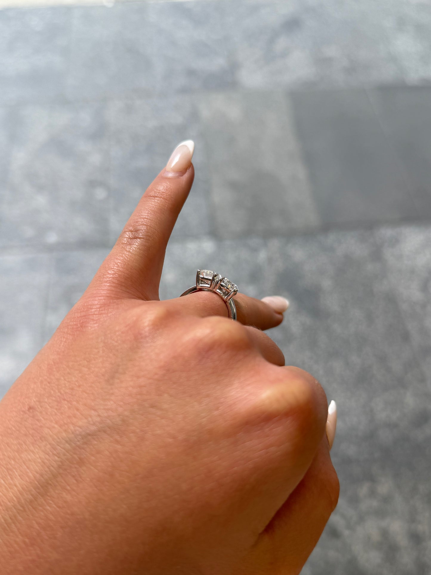 Ladies Lab Grown Pear and Emerald Cut Engagement Ring
