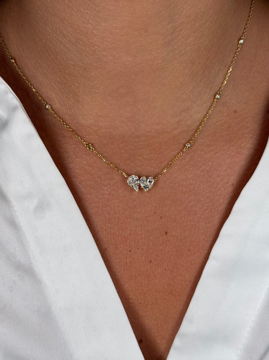 Ladies Pear and Heart Diamond Cluster Necklace