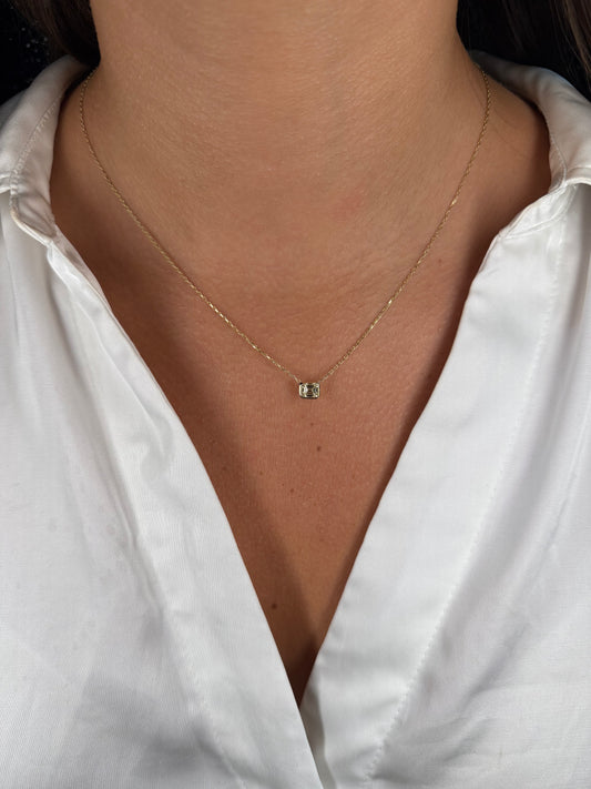 Ladies Bezel Set Emerald Cut Necklace