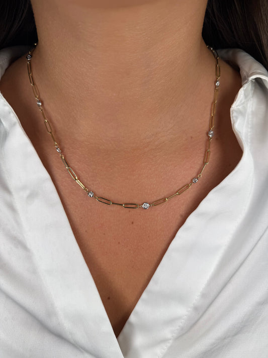 Ladies Round Diamond and Chain Link Necklace