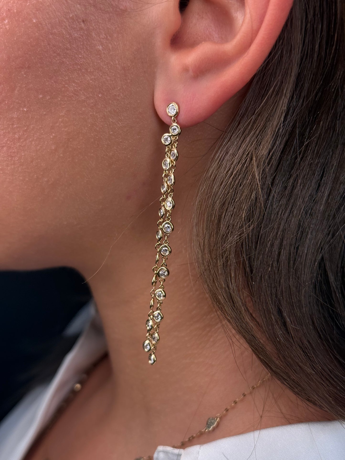 Ladies Lab Grown Bezel Set Dangling Earring