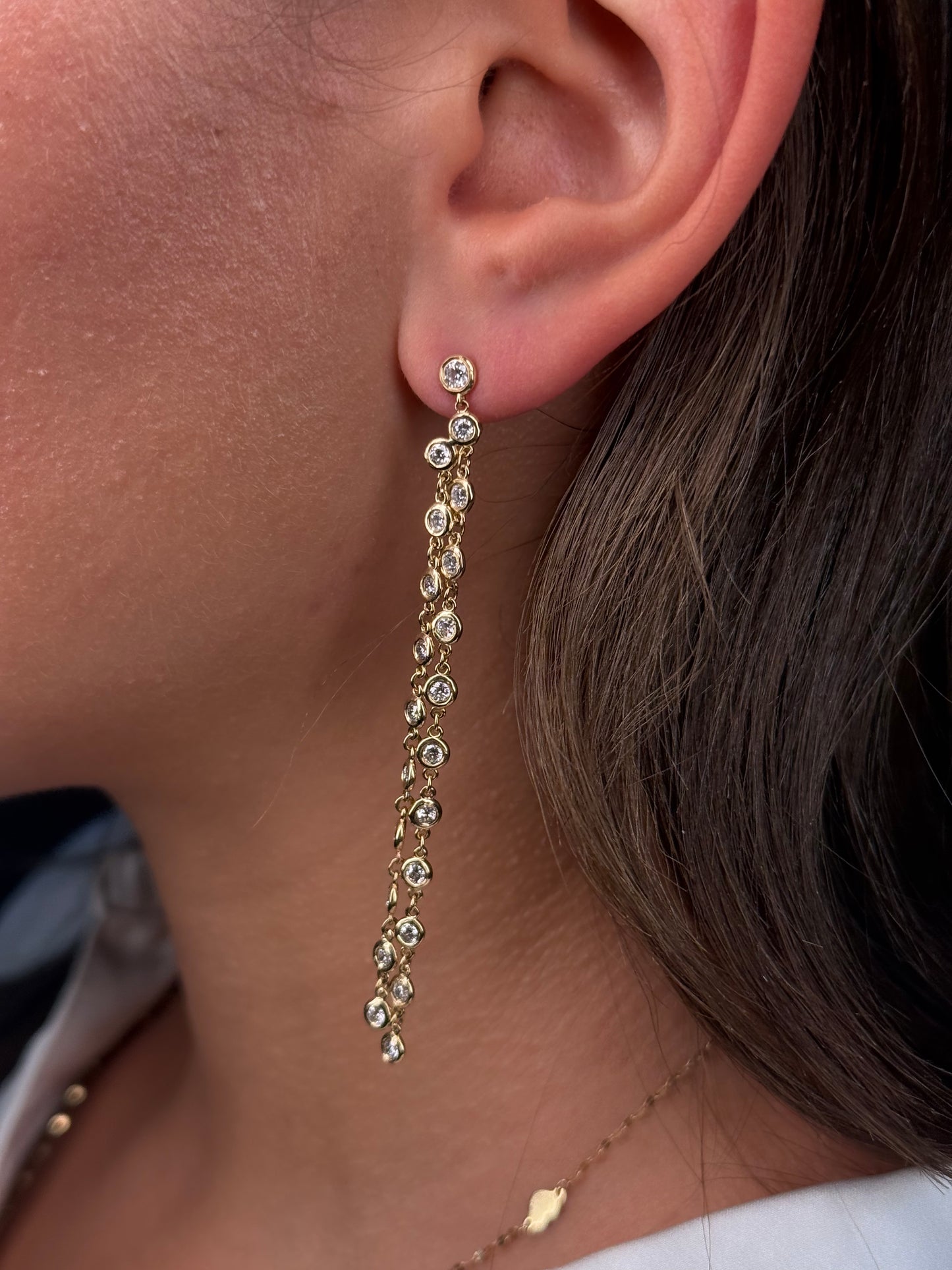 Ladies Lab Grown Bezel Set Dangling Earring