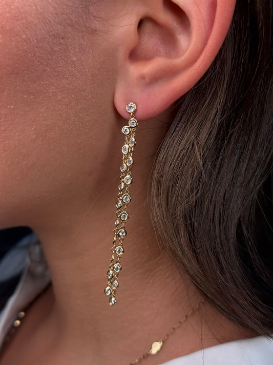 Ladies Lab Grown Bezel Set Dangling Earring