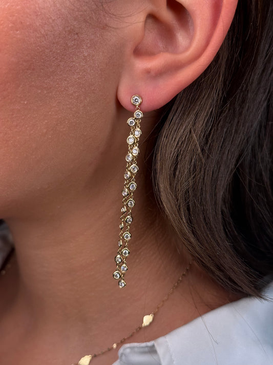 Ladies Lab Grown Bezel Set Dangling Earring