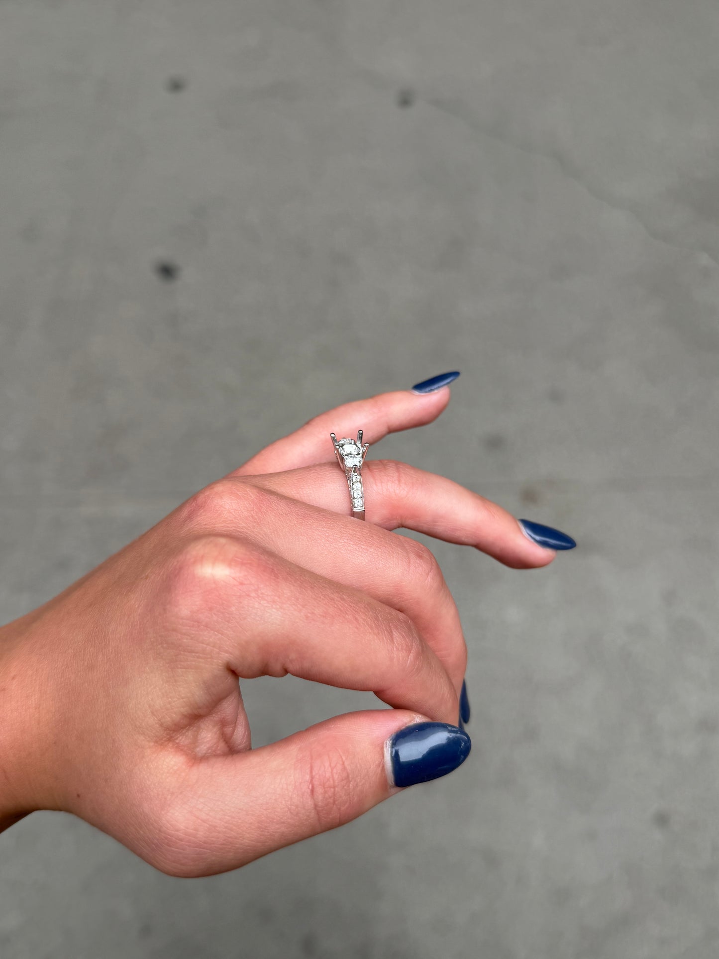 Ladies Round Diamond Side Stone and Baguette Engagement Ring