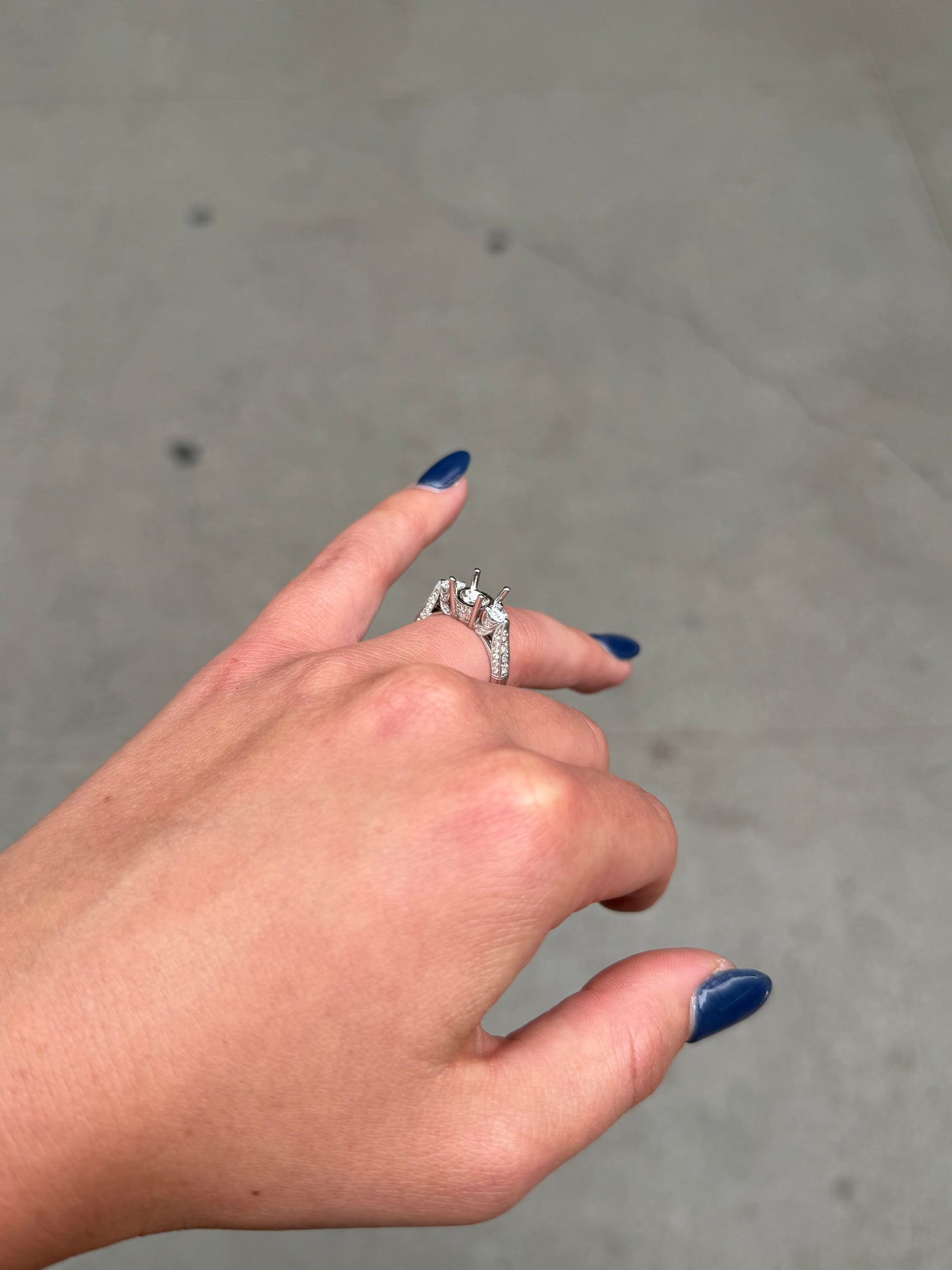 Ladies Round Diamond Side Stone and Baguette Engagement Ring