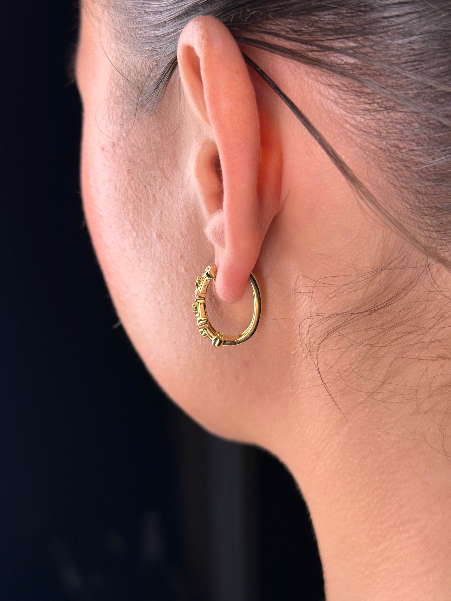 Ladies Multi-Row Round Diamond Bezel Set Huggie