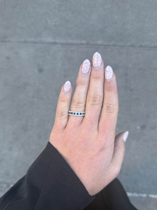 Ladies Alternating Princess Sapphire and Baguette Diamond Band