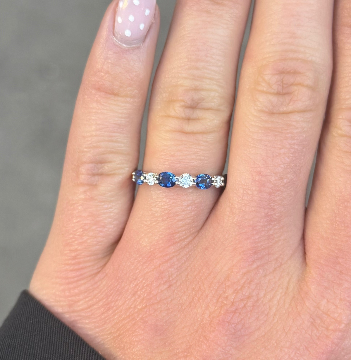 Ladies Alternating Round Diamond and Oval Sapphire Band