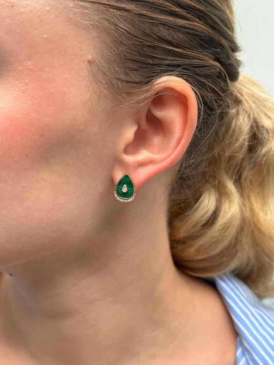 Ladies Pear Shape Malachi and Diamond Earring