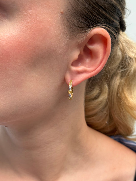 Ladies Alternating Yellow Radiant and Round Diamond Hoop Earring