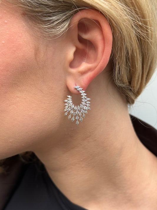 Ladies Sunburst Diamond Earring