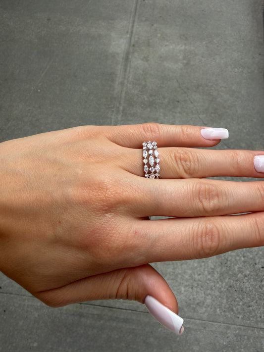 Ladies 3 Row Marquise and Round Diamond Ring