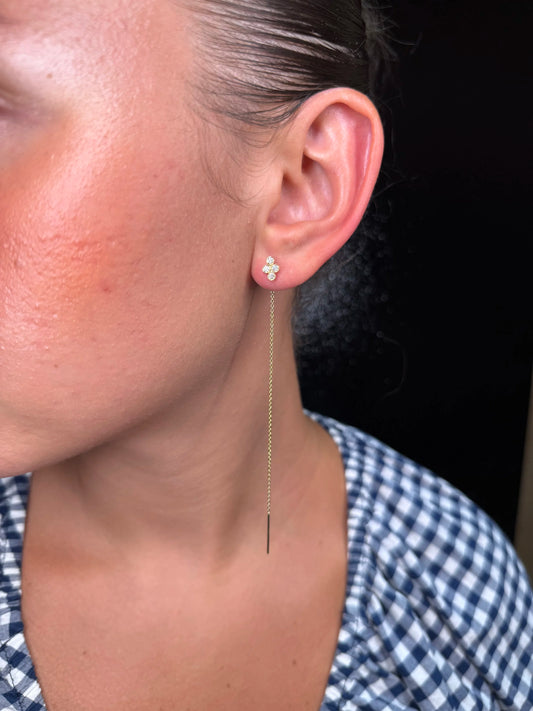 Ladies Clover Earring with Long Dangling Chain