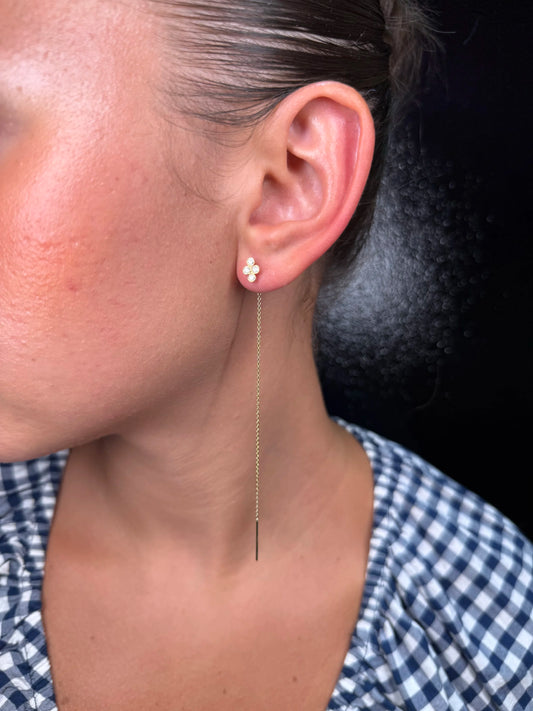 Ladies Clover Earring with Long Dangling Chain