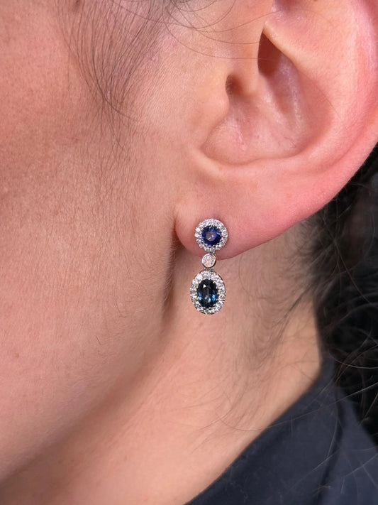 Ladies Round and Oval Sapphire Diamond Earrings