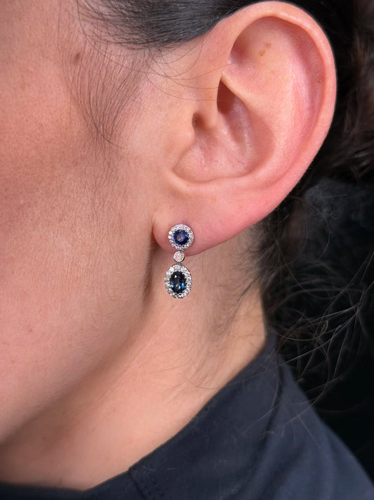 Ladies Round and Oval Sapphire Diamond Earrings
