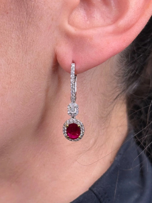 Ladies Dangling Oval Ruby Diamond Earrings