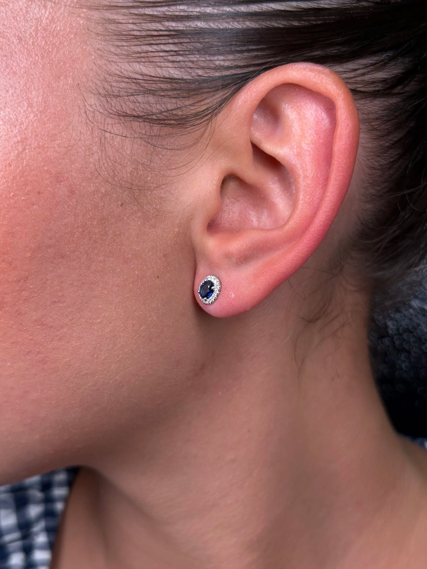 Ladies Sapphire Halo Stud Earring
