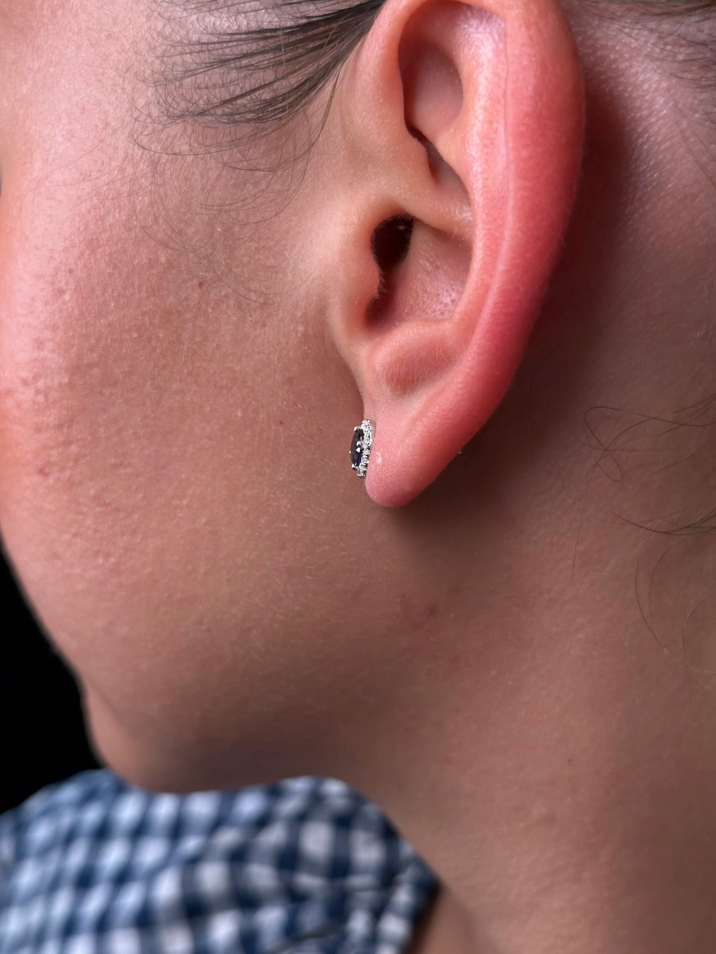 Ladies Sapphire Halo Stud Earring