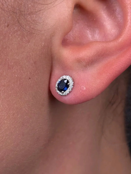 Ladies Sapphire Halo Stud Earring
