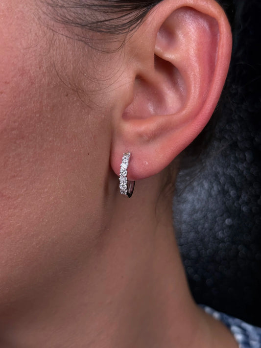 Ladies Alternating Baguette and Round Diamond Huggie