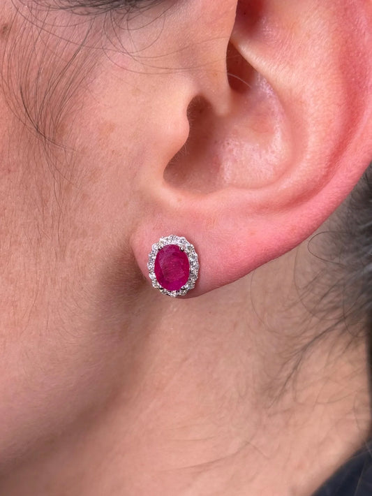 Ladies Oval Ruby Diamond Earrings