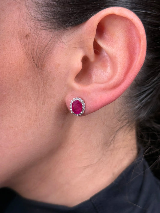 Ladies Oval Ruby Diamond Earrings