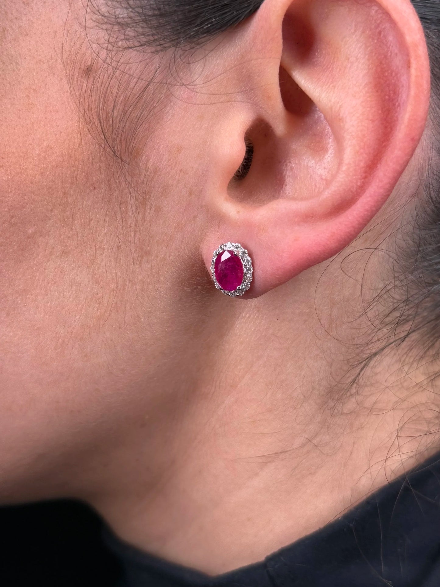 Ladies Oval Ruby Diamond Earrings