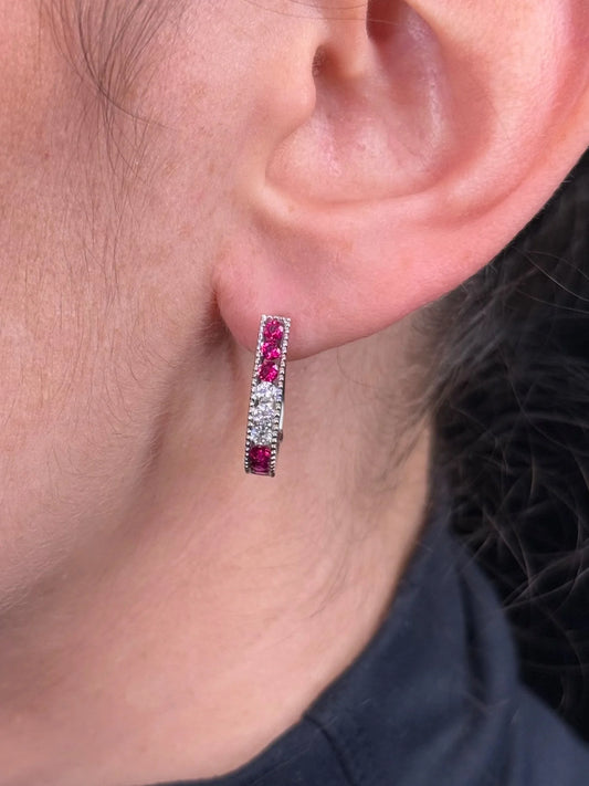 Ladies Milgrain Ruby and Diamond Earrings
