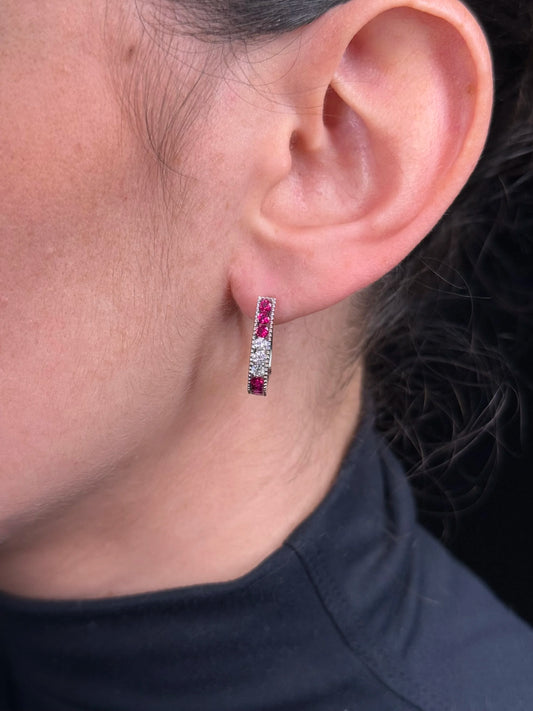 Ladies Milgrain Ruby and Diamond Earrings