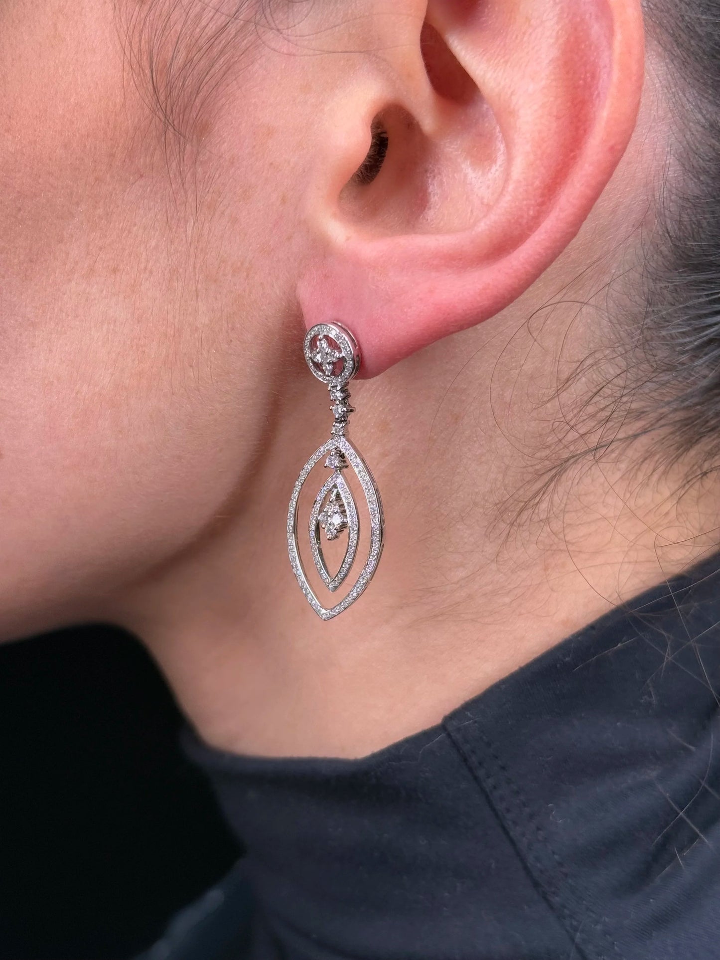 Ladies Split Oval Diamond Earrings