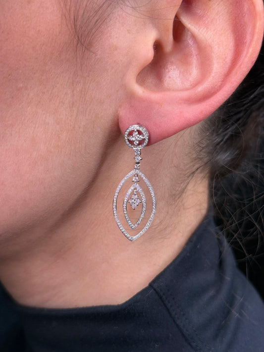 Ladies Split Oval Diamond Earrings