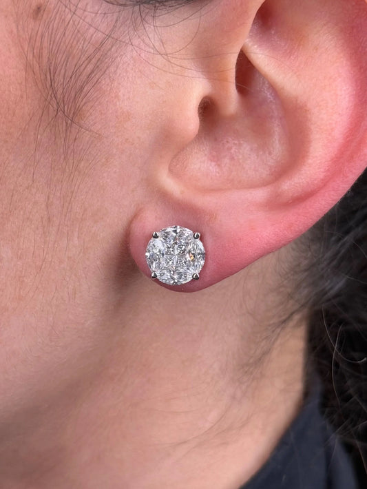 Ladies Large Diamond Cluster Earrings