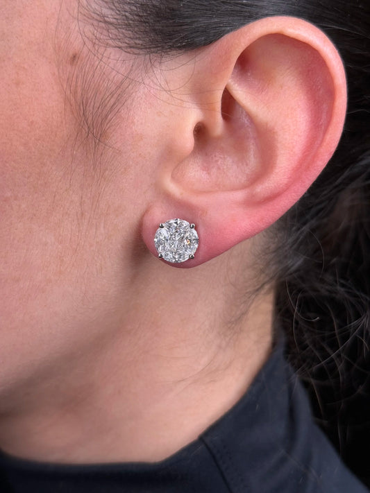 Ladies Large Diamond Cluster Earrings