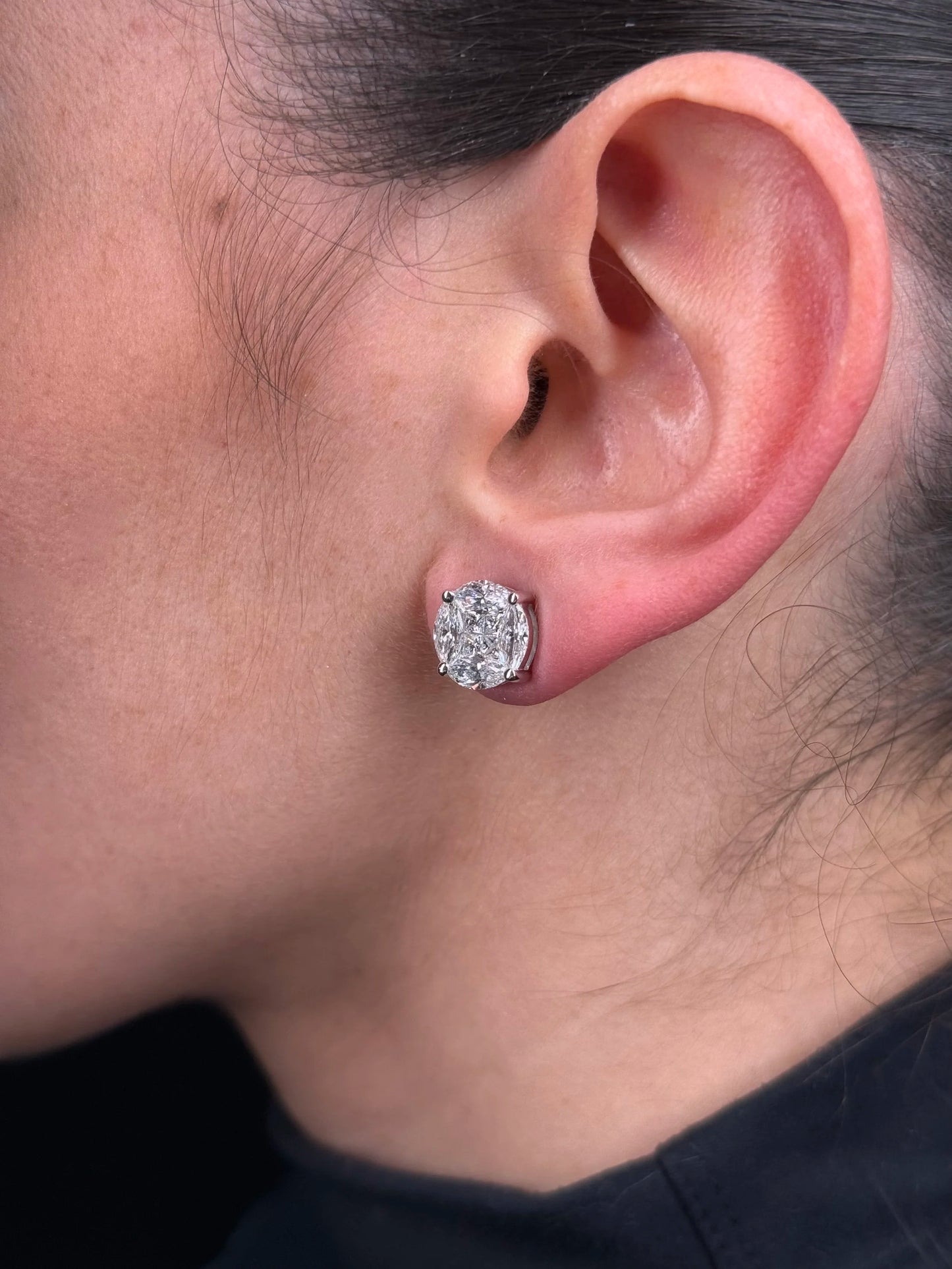 Ladies Large Diamond Cluster Earrings