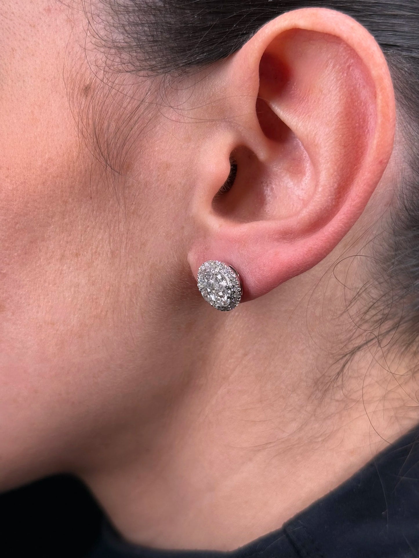 Ladies Large Cluster Halo Earrings