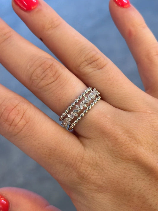 Ladies Two Row Gold Ball and Baguette Round Diamond Band