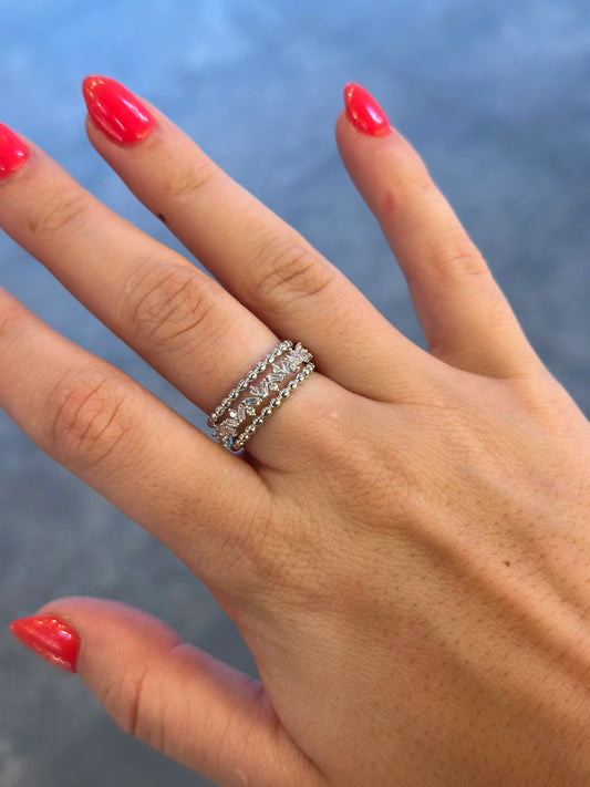 Ladies Two Row Gold Ball and Baguette Round Diamond Band